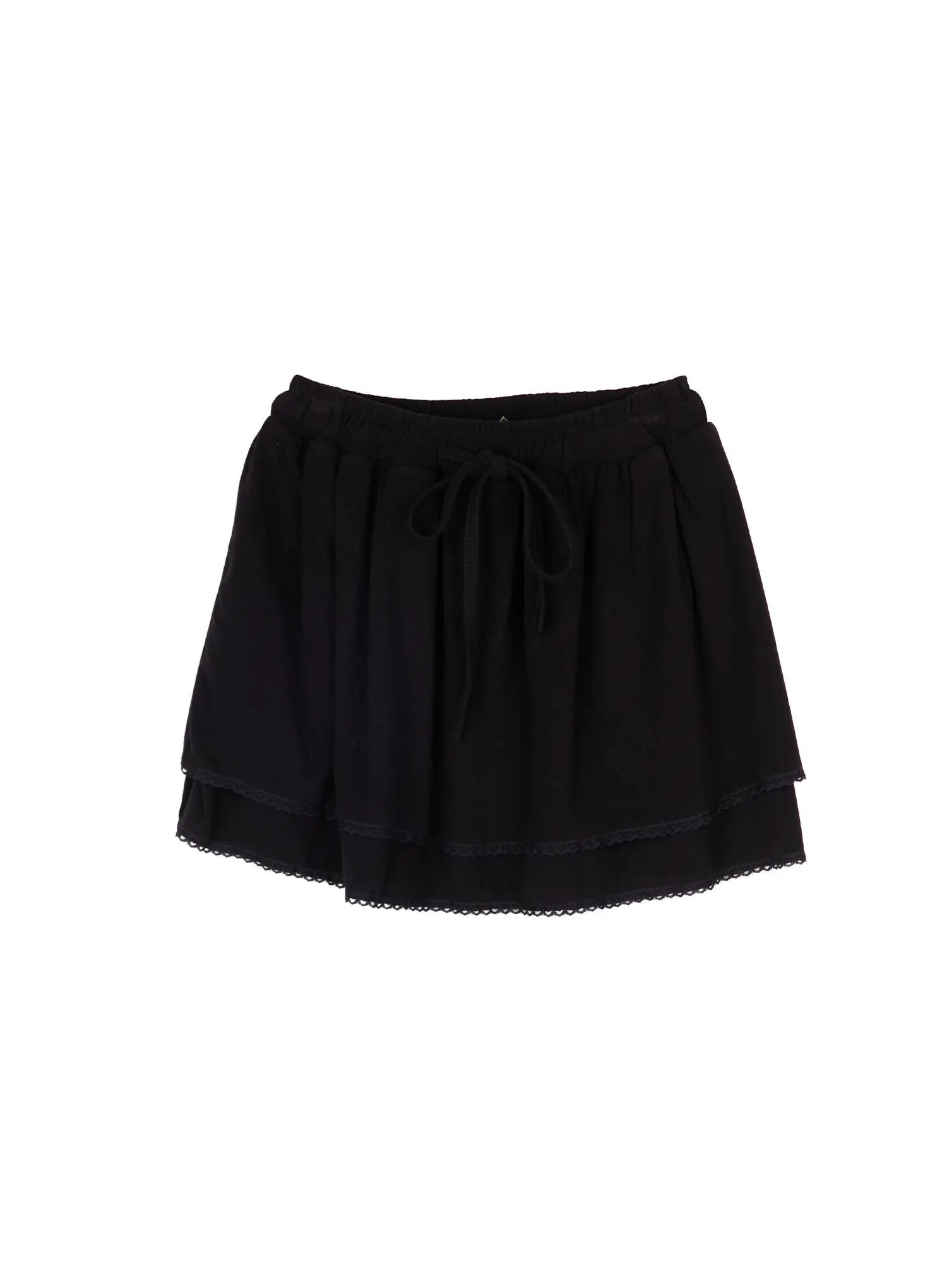 lace-trim-layered-mini-skirt-cy519 / Black