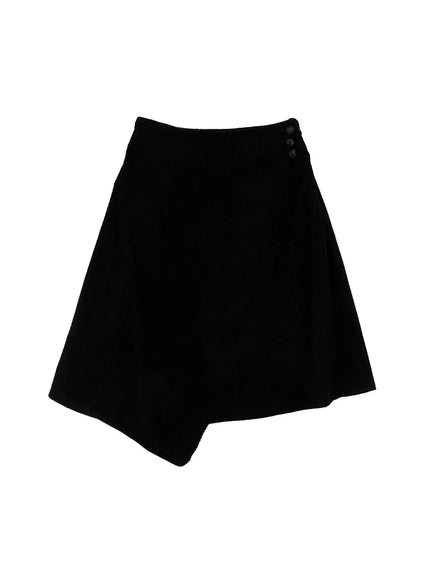 asymmetric-button-midi-skirt-cn521 / Black