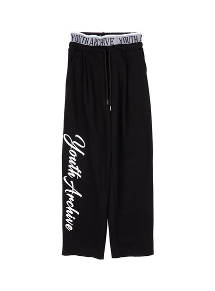graphic-wide-leg-sweatpants-cy518 / Black