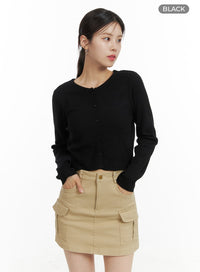 basic-buttoned-crop-cardigan-oa422 / Black