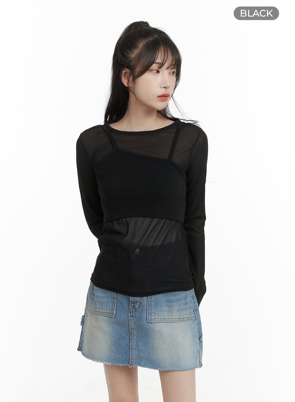 asymmetrical-layered-top-ca403 / Black