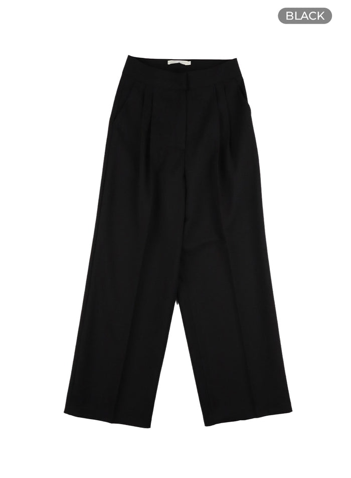 pintuck-wide-tailored-pants-ca409 / Black
