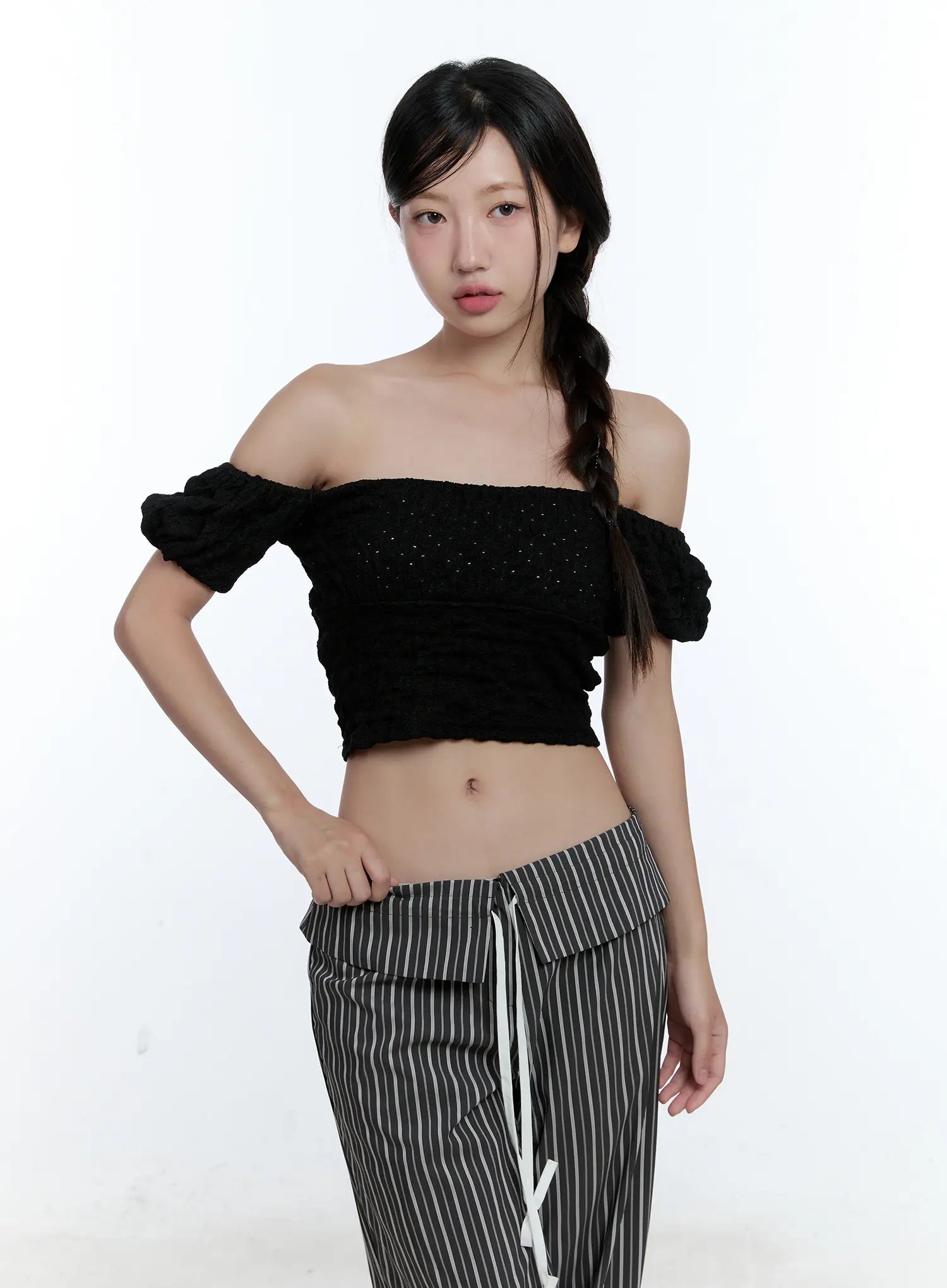 puff-sleeve-off-shoulder-top-cu526 / Black