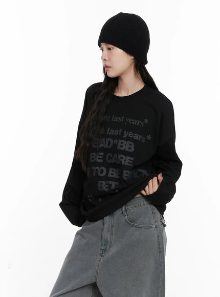 oversized-graphic-long-sleeve-shirt-cn512 / Black