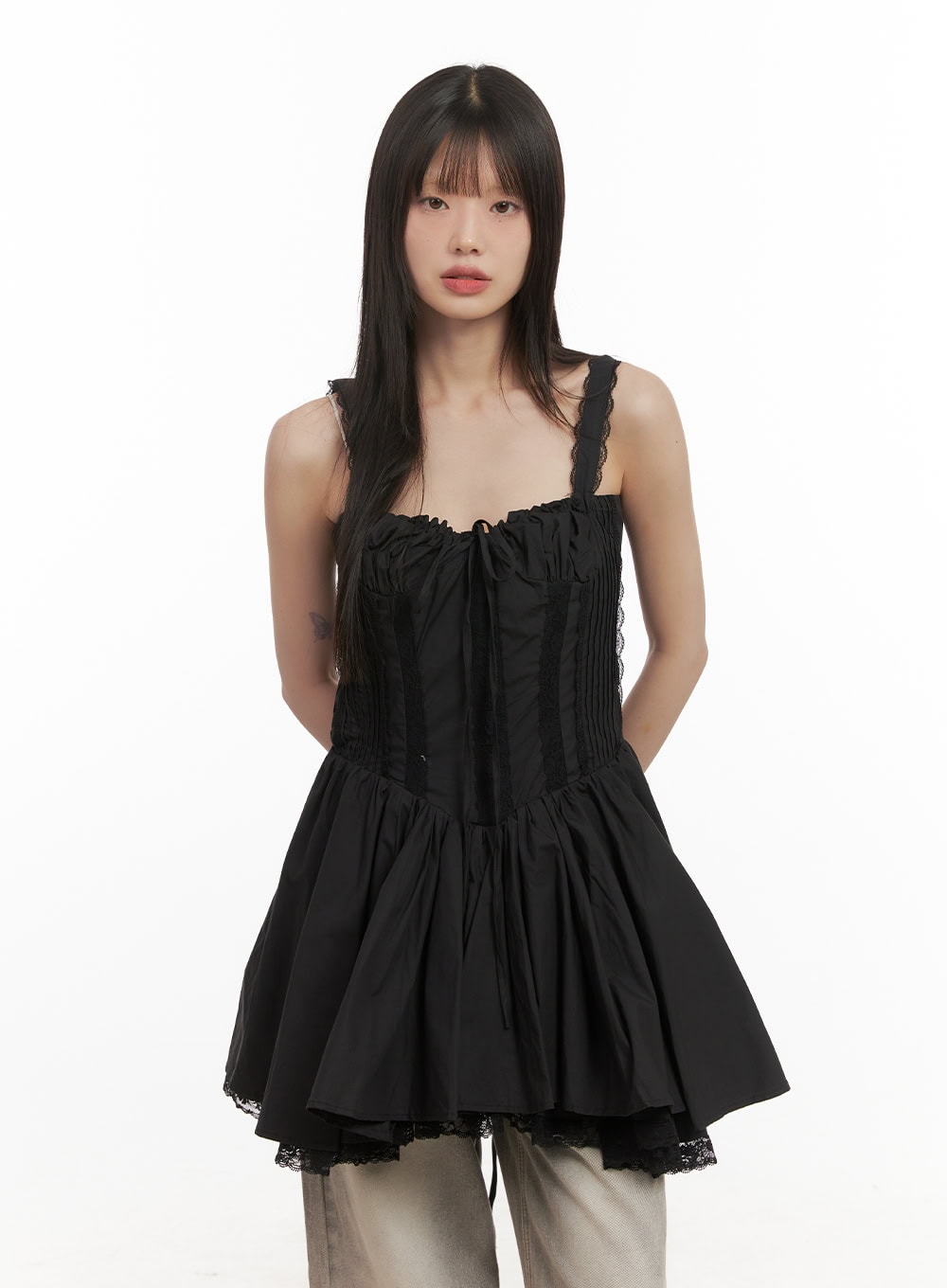 sweetheart-lace-up-mini-dress-cd426 / Black