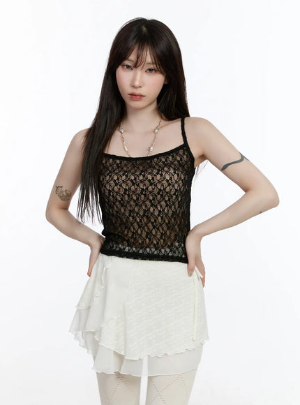sheer-lace-cami-top-ca503 / Black