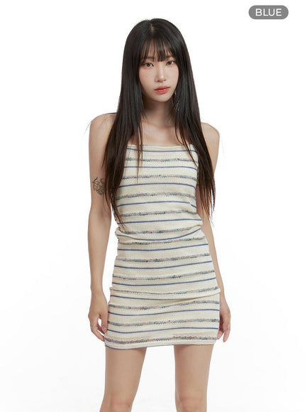 stripe-halter-neck-mini-dress-cl425 / Blue