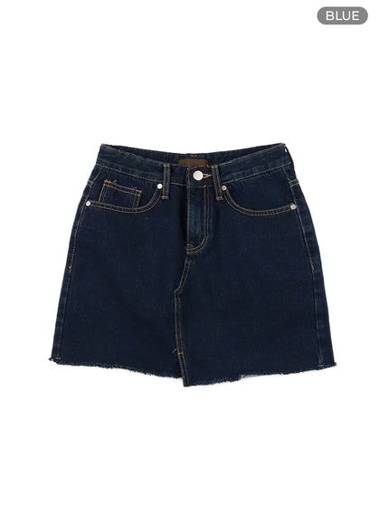front-slit-denim-mini-skirt-ca415 / Blue