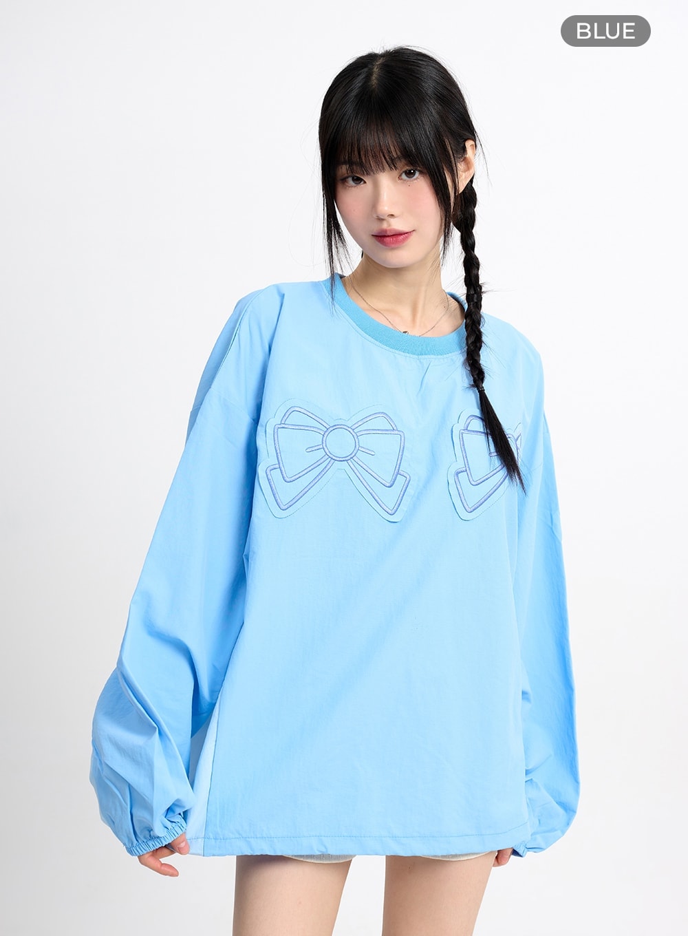 graphic-ribbon-oversized-cotton-sweatshirt-cm415 / Blue