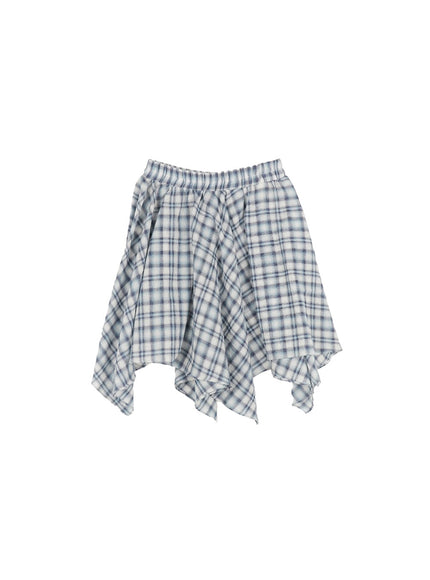 plaid-ruffle-mini-skirt-ca523 / Blue