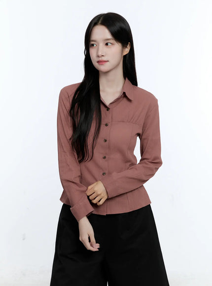 collared-shirred-blouse-cg513 / Brick