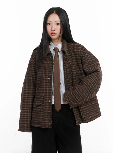 plaid-pocket-collar-jacket-cd529 / Brown