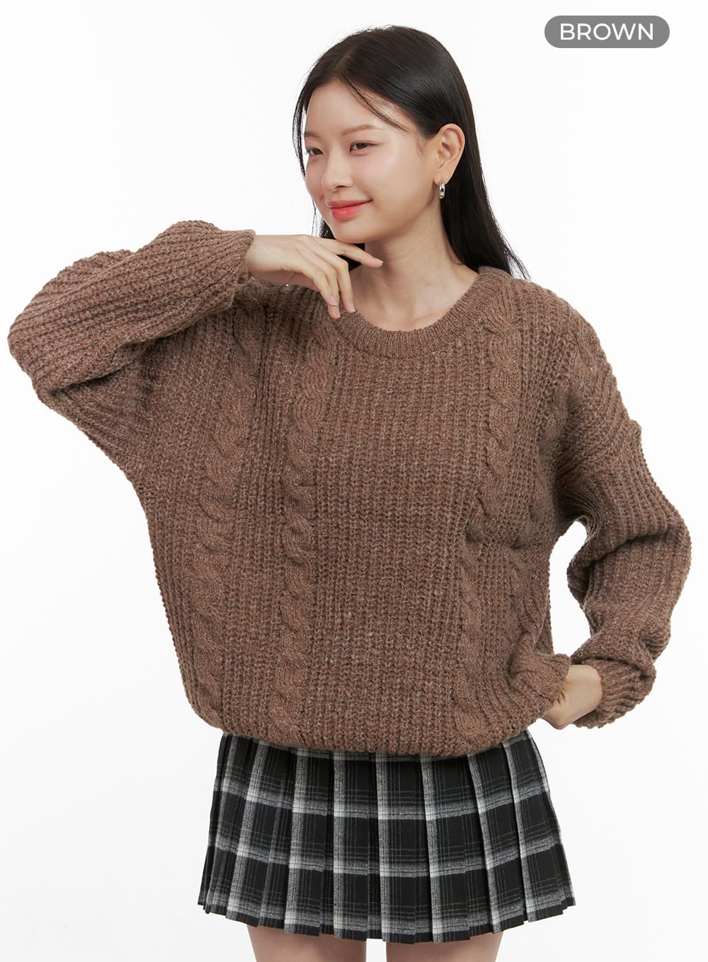 basic-crew-neck-long-sleeve-knit-os411 / Brown