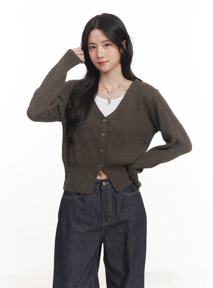 v-neck-cropped-cardigan-ca510 / Brown