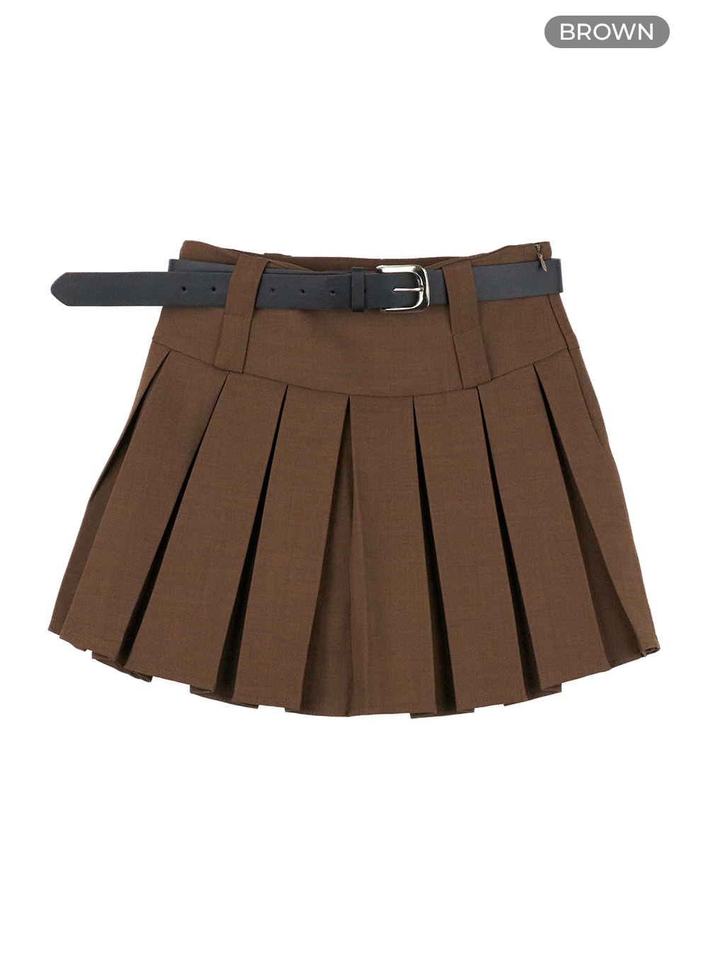 two-waist-belted-pleated-mini-skirt-ou407 / Brown