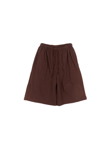 heart-patch-wide-sweatshorts-cm528 / Brown