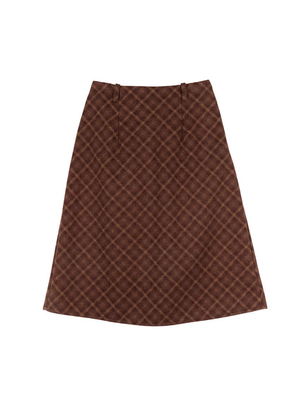 plaid-midi-skirt-cj506 / Brown