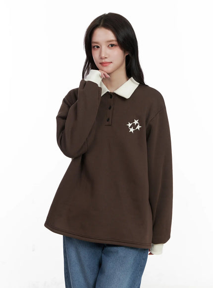 contrast-color-collar-long-sleeve-cn5265 / Brown