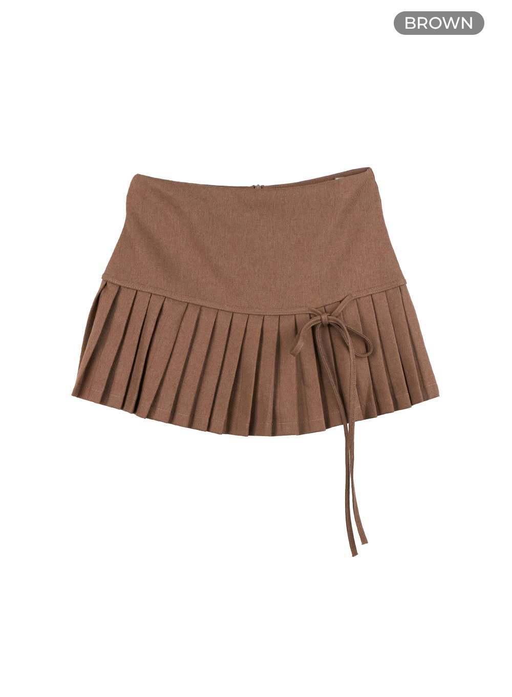 ribbon-pleated-trim-mini-skirt-oo407 / Brown