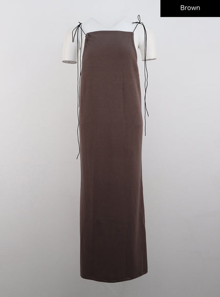 open-back-strap-sleeveless-maxi-dress-cn328 / Brown