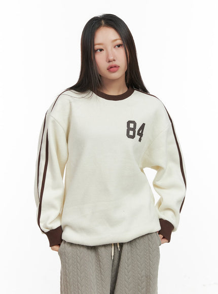 graphic-number-crew-neck-cd416 / light beige