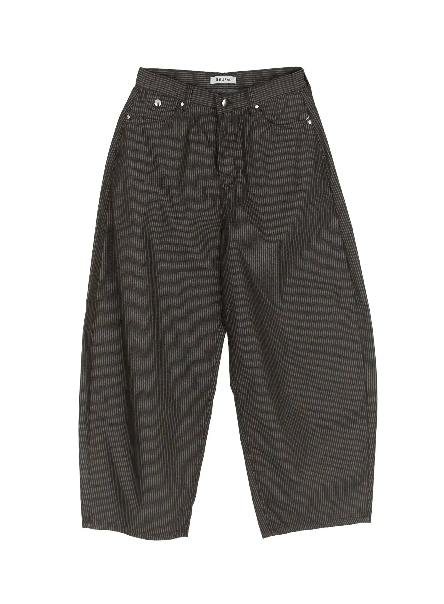 striped-wide-leg-cotton-trousers-cm511 / Dark beige