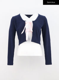 ribbon-tie-crop-knit-cardigan-cn306 / Dark blue