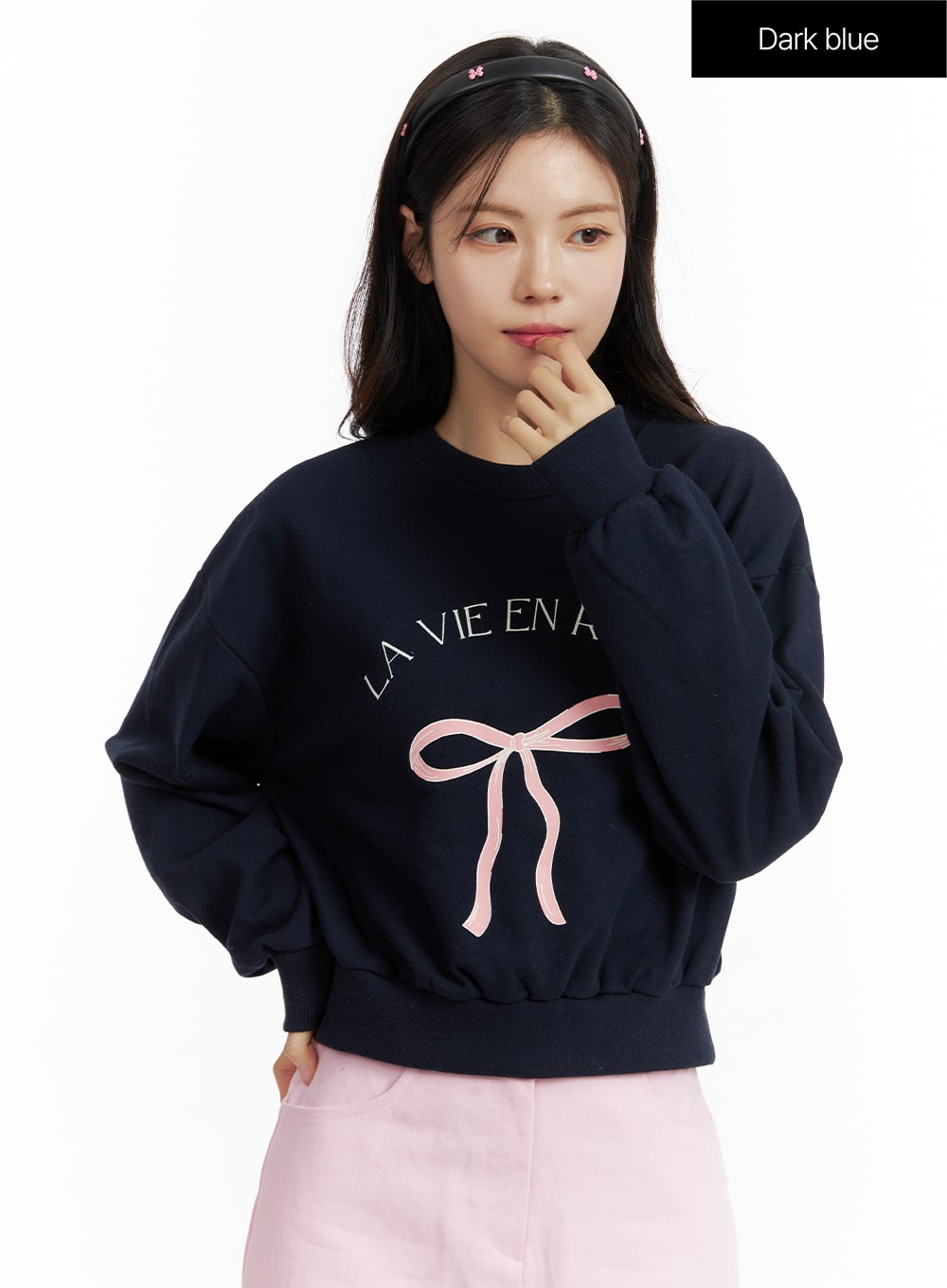 ribbon-graphic-sweatshirt-of414 / Dark blue