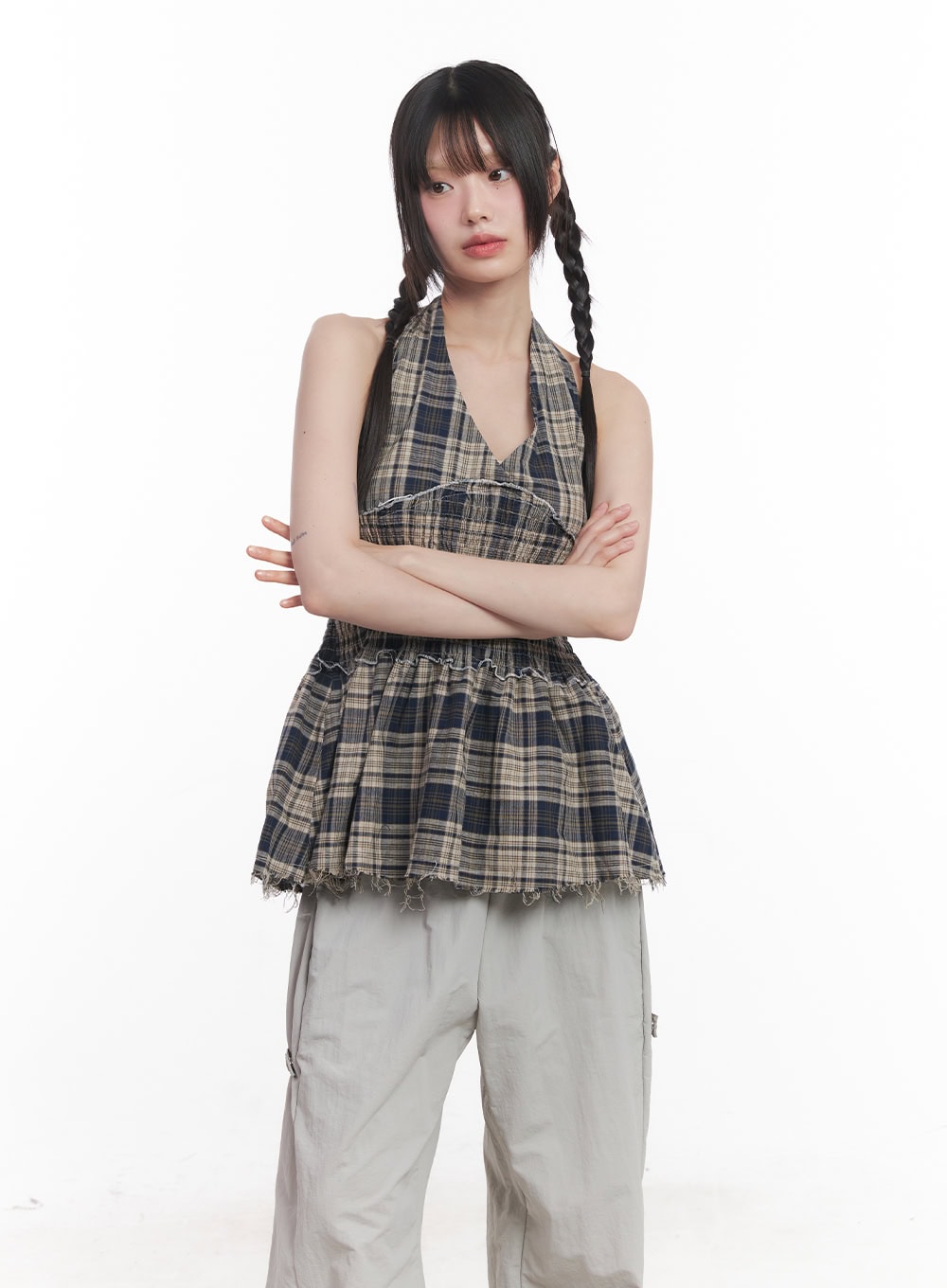 halter-neck-plaid-mini-dress-cu505 / Dark blue