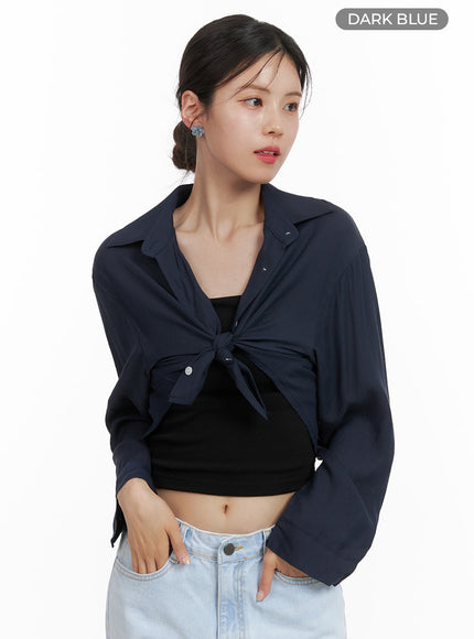 back-buttoned-crop-shirt-oa419 / Dark blue