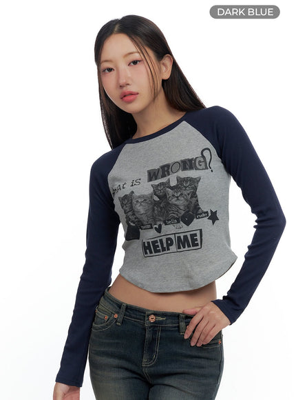 graphic-raglan-cotton-crop-top-cs424 / Dark blue