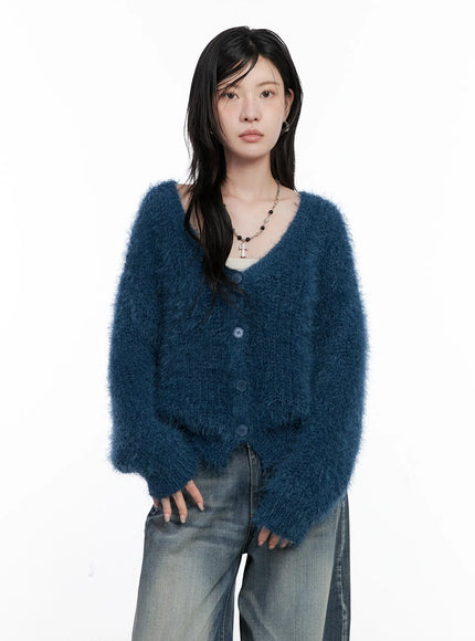 fuzzy-knit-cardigan-cs526 / Dark blue