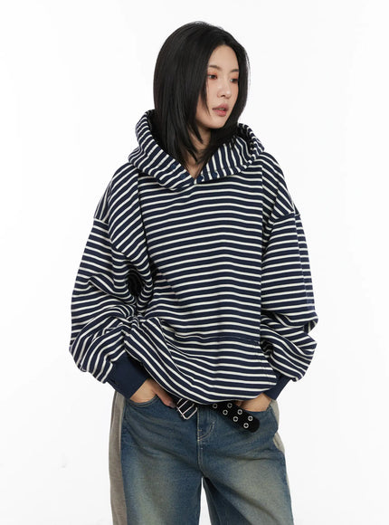oversized-striped-fleece-hoodie-cd505 / Dark blue