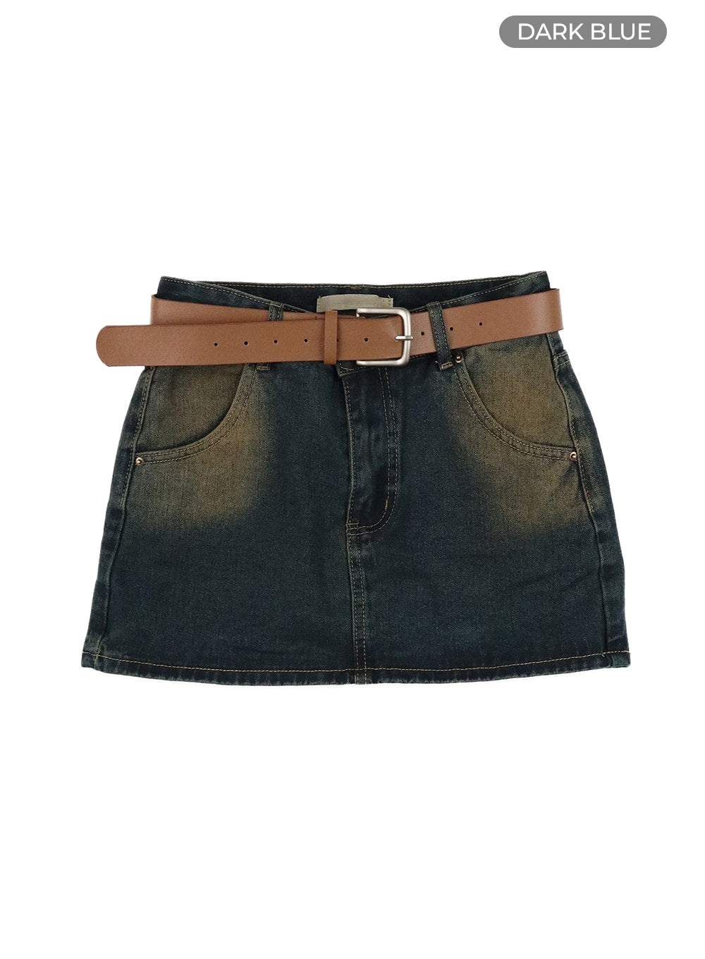 vintage-washed-classic-denim-mini-skirt-om419 / Dark blue