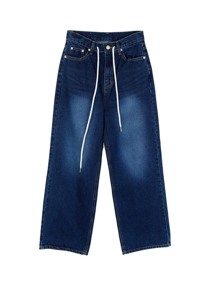 high-waist-wide-leg-drawstring-jeans-cg513 / Dark blue