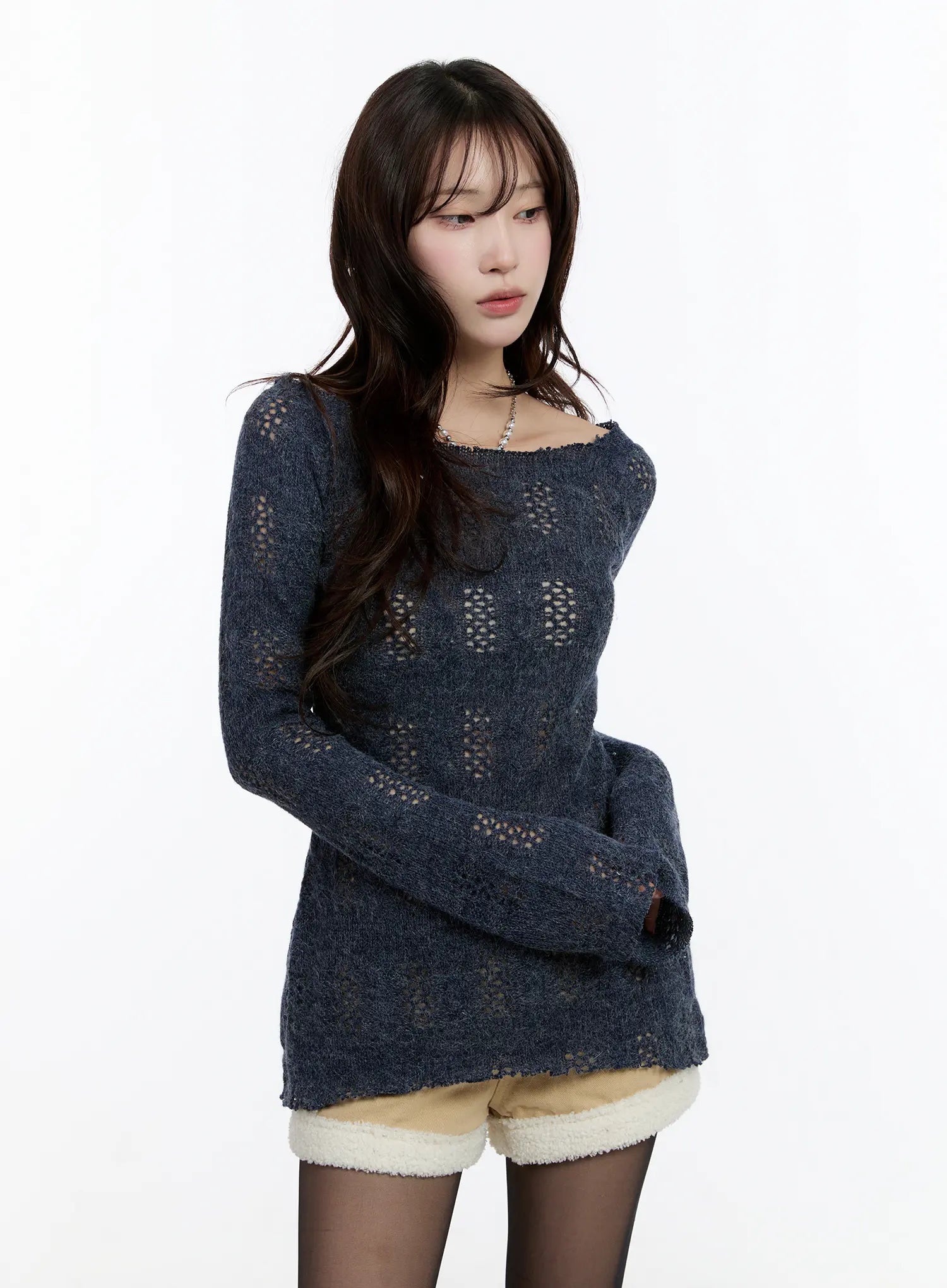 vintage-off-shoulder-knit-sweater-cn524 / Dark blue
