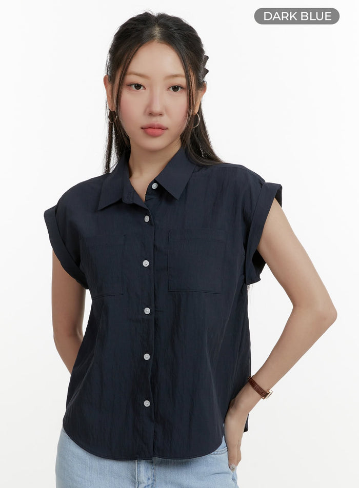 solid-sleeveless-blouse-oy413 / Dark blue