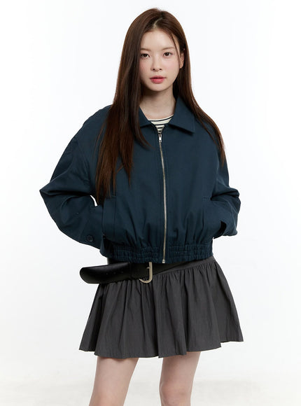 Zip-Up Collared Cropped Jacket CM521