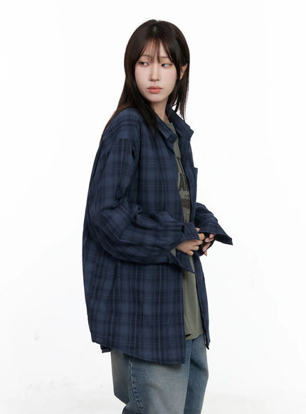 oversized-plaid-casual-shirt-co520 / Dark blue
