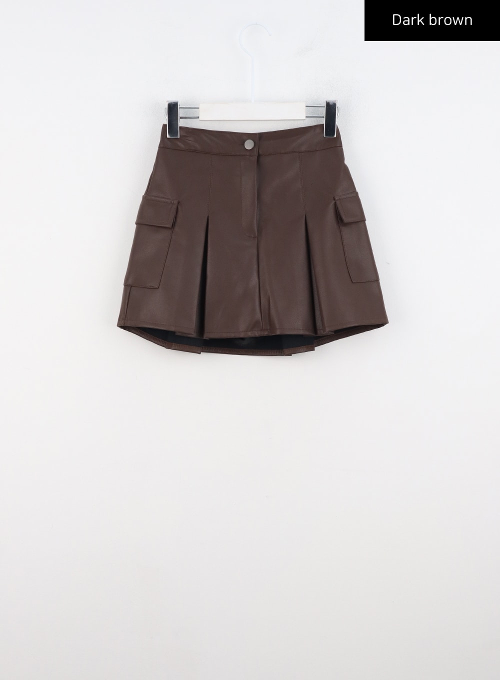 faux-leather-pleated-mini-skirt-cn317 / Dark brown