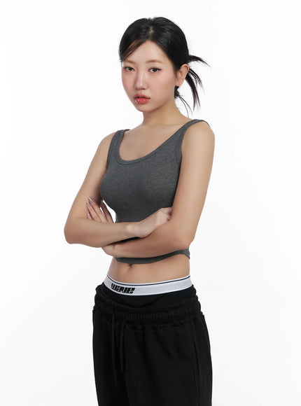 ribbed-u-neck-cropped-top-cf503 / Dark gray