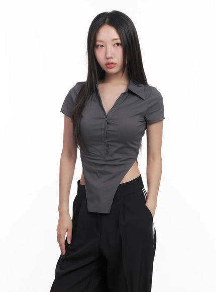 buttoned-collar-short-sleeve-shirt-cu517 / Dark gray