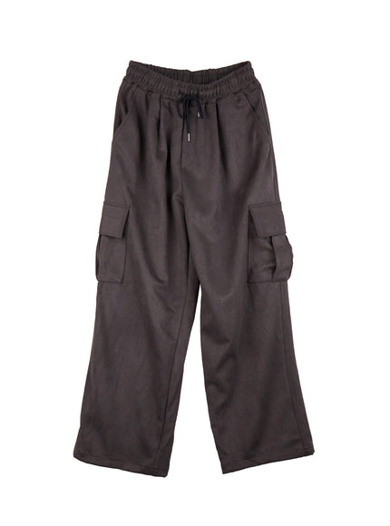 suede-wide-fit-cargo-sweatpants-cj507 / Dark gray
