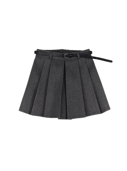belted-pleated-mini-skirt-cd523 / Dark gray