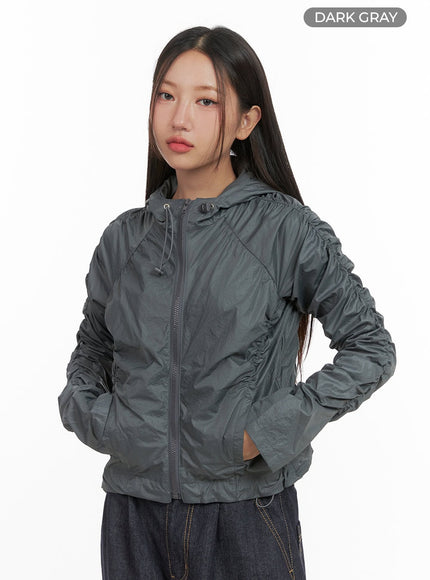 shirred-hooded-nylon-crop-jacket-co402 / Dark gray