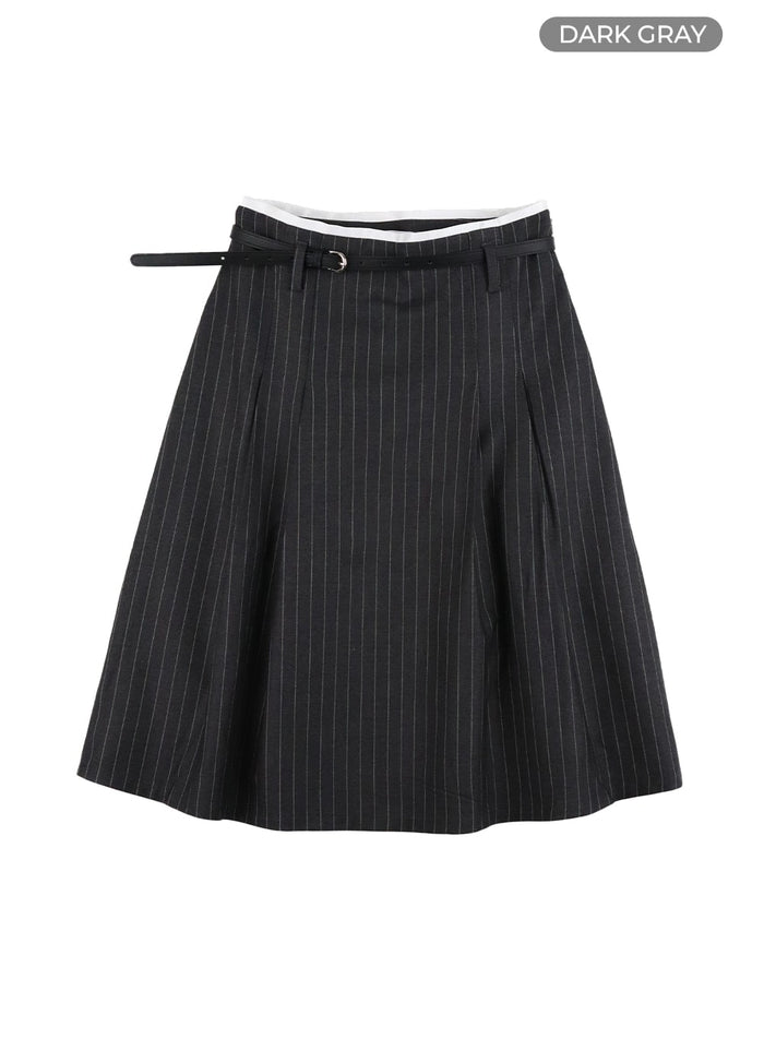 stripe-pintuck-midi-skirt-ca409 / Dark gray