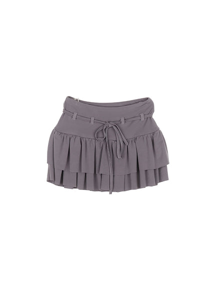 string-ribbon-ruffle-mini-skirt-ca522 / Dark gray