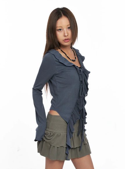ruffle-front-tie-cardigan-co510 / Dark gray