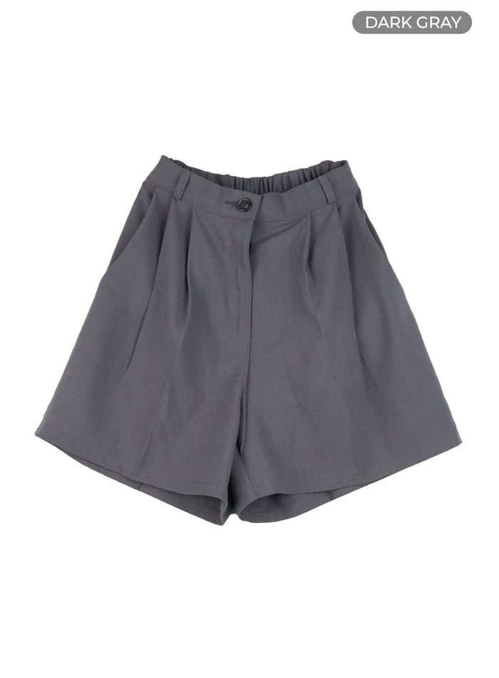 pintuck-tailored-shorts-ou427 / Dark gray