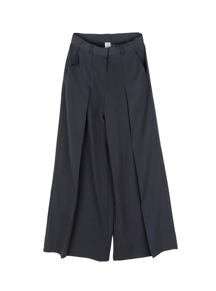 wide-leg-pleated-slacks-cl530 / Dark gray